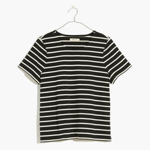 Madewell Luxe Boxy-Crop Tee in Atmore Stripe Size L
